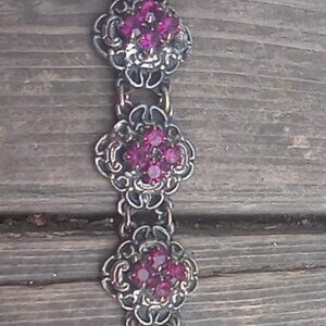 Antique Beidermier Panel Bracelet 1850-1900 .500silver & fuscia garnets ! Lovely
